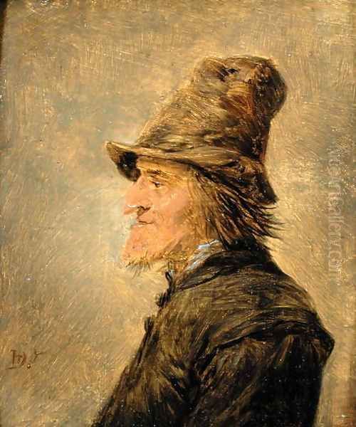 Portrait of man with a beard, in profile, wearing a straw hat - view 1