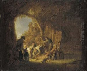Peasants In A Barn by Adriaen Jansz. Van Ostade