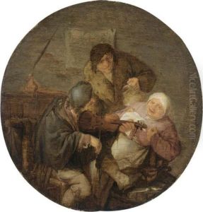 Two Men And A Woman Making Music, Singing And Drinking In An Interior