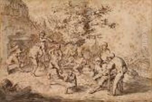 Peasants Carousing Before An Inn by Adriaen Jansz. Van Ostade