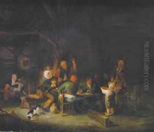 Interno Con Bevitori E Bimbo Che Suona Il Violino.