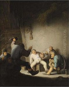 Peasants Drinking And Making Music In A Barn Interior