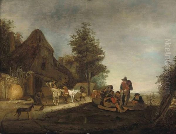 Travellers At Rest By A Cottage - view 1