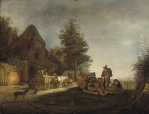 Travellers At Rest By A Cottage by Isaack Jansz. van Ostade