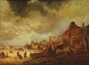 Paysage D'hiver Aux Patineurs Et Attelages by Isaack Jansz. van Ostade