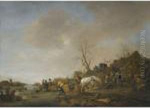 A Frozen River Landscape by Isaack Jansz. van Ostade