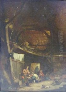 Paysans Attables Dans Un Interieur De Ferme by Isaack Jansz. van Ostade