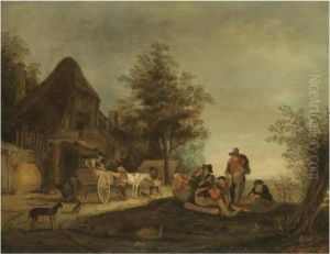 A Landscape With Peasants Sitting Outside A Tavern Beside Ahorse-and-cart A Landscape With Peasants Sitting Outside A Tavern Beside Ahorse-and-cart
