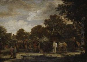 Escena De Mercado En La Calle De Un Pueblo by Isaack Jansz. van Ostade