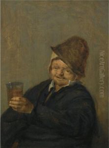 A Study Of An Elderly Peasant, Seated, Holding A Beer Glass by Isaack Jansz. van Ostade