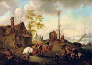 Peasants Transporting Thier Wares To A Harbour, A Cottage Nearby Peasants Transporting Thier Wares To A Harbour, A Cottage Nearby