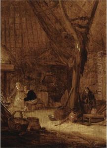 Barn Interior With Peasants Eating by Isaack Jansz. van Ostade