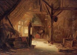 Coppia Di Contadini In Un Granaio by Isaack Jansz. van Ostade