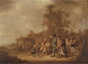 Peasant Guiding His Drunken Wife, Ridiculed By A Group Of Children by Isaack Jansz. van Ostade