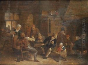 A Tavern Interior With Boors Smoking And Drinking by Isaack Jansz. van Ostade