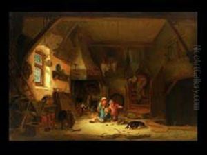 Bauerninterieur Mit Spielenden Kindern