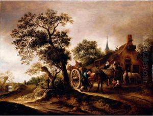 Landscape With Figures And Carts Before A Cottage Landscape With Figures And Carts Before A Cottage
