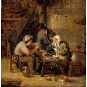 Interior With Peasants Playing Cards At A Table by Isaack Jansz. van Ostade