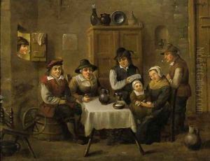 A peasant family at table by David The Younger Teniers