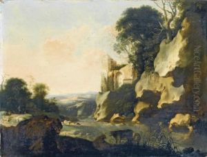 Paesaggio Roccioso Con Figure E Animali by Cornelis Van Poelenburch