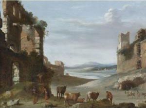 Roman Landscape With Ruins by Cornelis Van Poelenburch