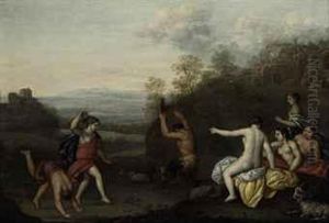 Nymphs And A Satyr Dancing In A Landscape, Ruins Beyond
