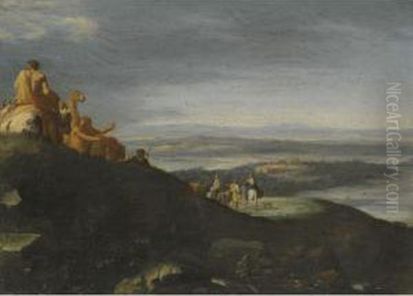 A Landscape With The Flight Into Egypt by Cornelis Van Poelenburch