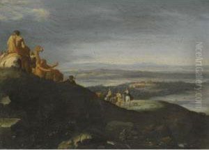 A Landscape With The Flight Into Egypt by Cornelis Van Poelenburch