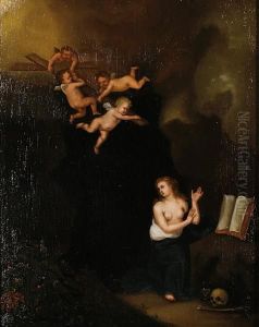 St Magdalen In A Cave by Cornelis Van Poelenburch