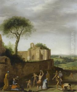 Martyrdom Of Saint
Stephen In A Landscape With Roman Ruins by Cornelis Van Poelenburch