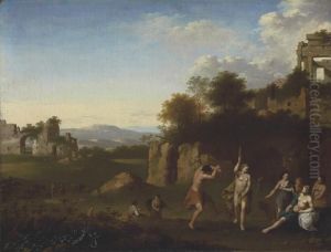 An Extensive Landscape With A Bacchanal, Architectural Ruinsbeyond An Extensive Landscape With A Bacchanal, Architectural Ruinsbeyond