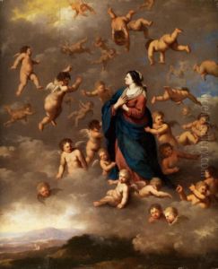 Maria In Den Wolken, Umgeben Vonengeln by Cornelis Van Poelenburch