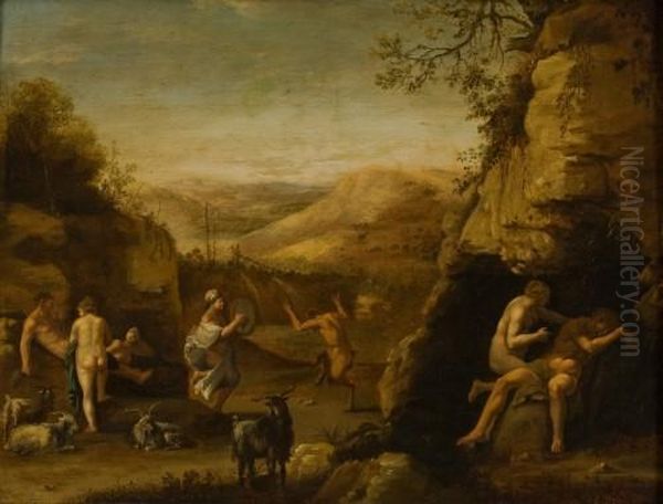 Erotische Szene Mit Feiernden Nymphen, Satyrn Und Faun - view 1