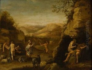Erotische Szene Mit Feiernden Nymphen, Satyrn Und Faun