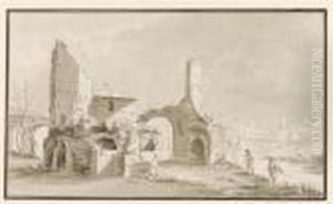 Peasants Mowing In Front Of A Ruin by Cornelis Van Poelenburch
