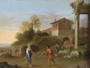 A Classical Landscape With Figures On A Path In The Foreground by Cornelis Van Poelenburch