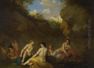 Badende Nymphen. by Cornelis Van Poelenburch