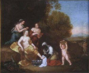 Dutch Oil On Canvas The Toilet Of Venus 11 X 13.5in by Cornelis Van Poelenburch