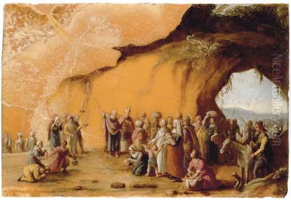 Moses Striking The Rock by Cornelis Van Poelenburch
