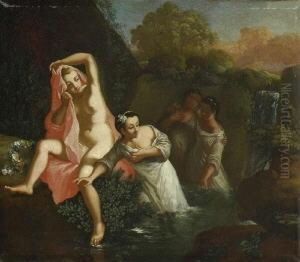 Badende Nymphen. by Cornelis Van Poelenburch