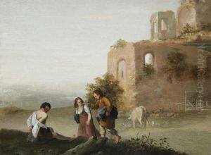 Ruinenlandschaft Mit Figurenstaffage by Cornelis Van Poelenburch