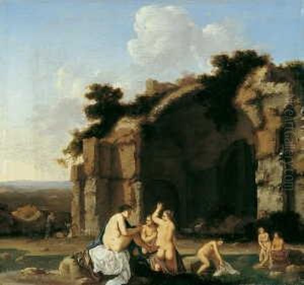 Badende Frauen (nymphen) Vor Romischen Ruinen. - view 1