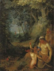 A Wooded Landscape With Satyrs And A Nymph Playing Music by Cornelis Van Poelenburch