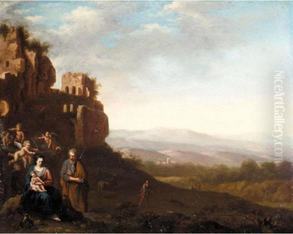 An Italianate Landscape With The Holy Family Before Ruins - view 1