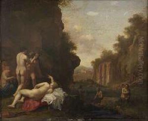 Diana And Her Nymphs Bathing, Surprised By Actaeon by Cornelis Van Poelenburch