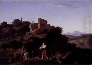 Washerwomen In A Southern Landscape by Cornelis Van Poelenburch
