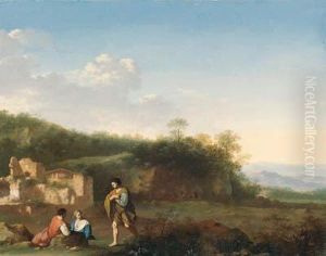 An Italianate Landscape With Peasants Resting In The Foreground, Aruined Villa Beyond