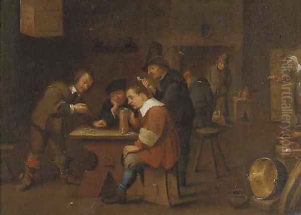 Peasants playing dice, smoking and drinking in an inn - view 1
