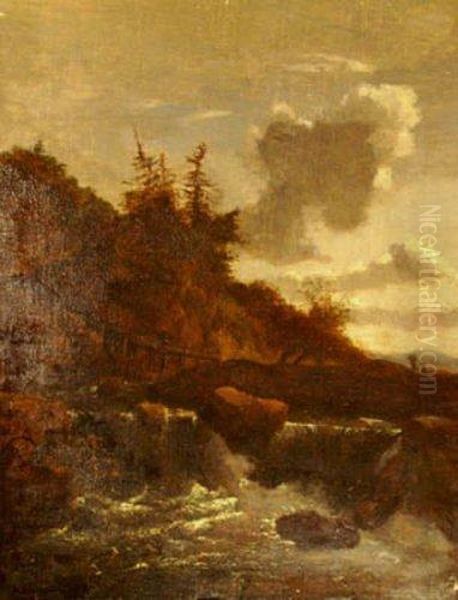 Landscape With Bridge Over A River With Smallwaterfall - view 1