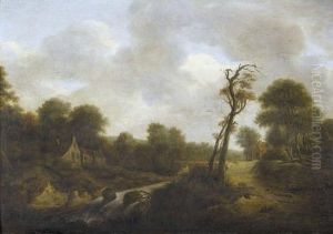 Bewaldete Flusslandschaft Mit Bauernhausern by Jacob Van Ruisdael